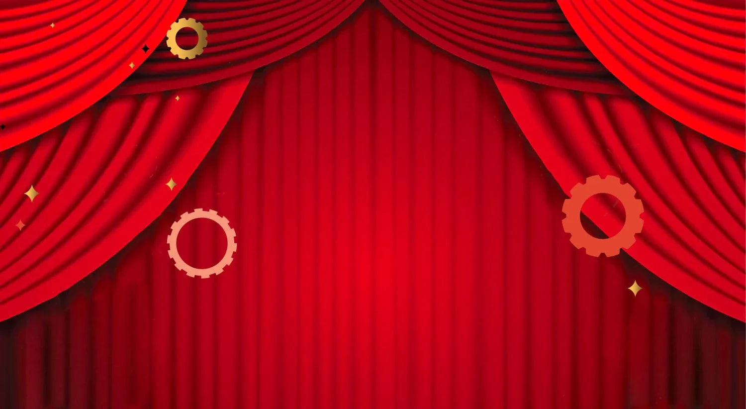 Red theater curtain with decorative rings