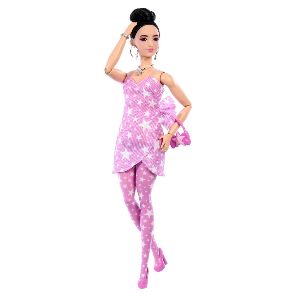 Barbie Deluxe Style Doll #11 in Pink Denim Star-print Dress with Match