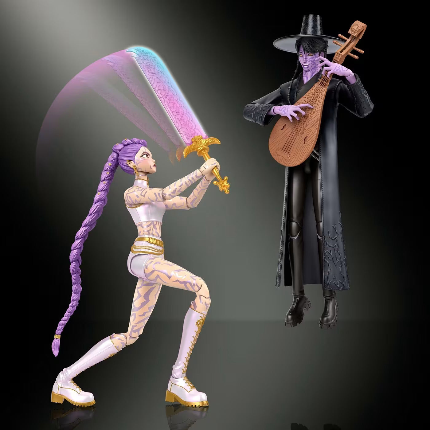 Kpop Demon Hunters Rumi & Jinu Final Battle Action Figure Set, 4 Accessories, Swappable Hands & Faces