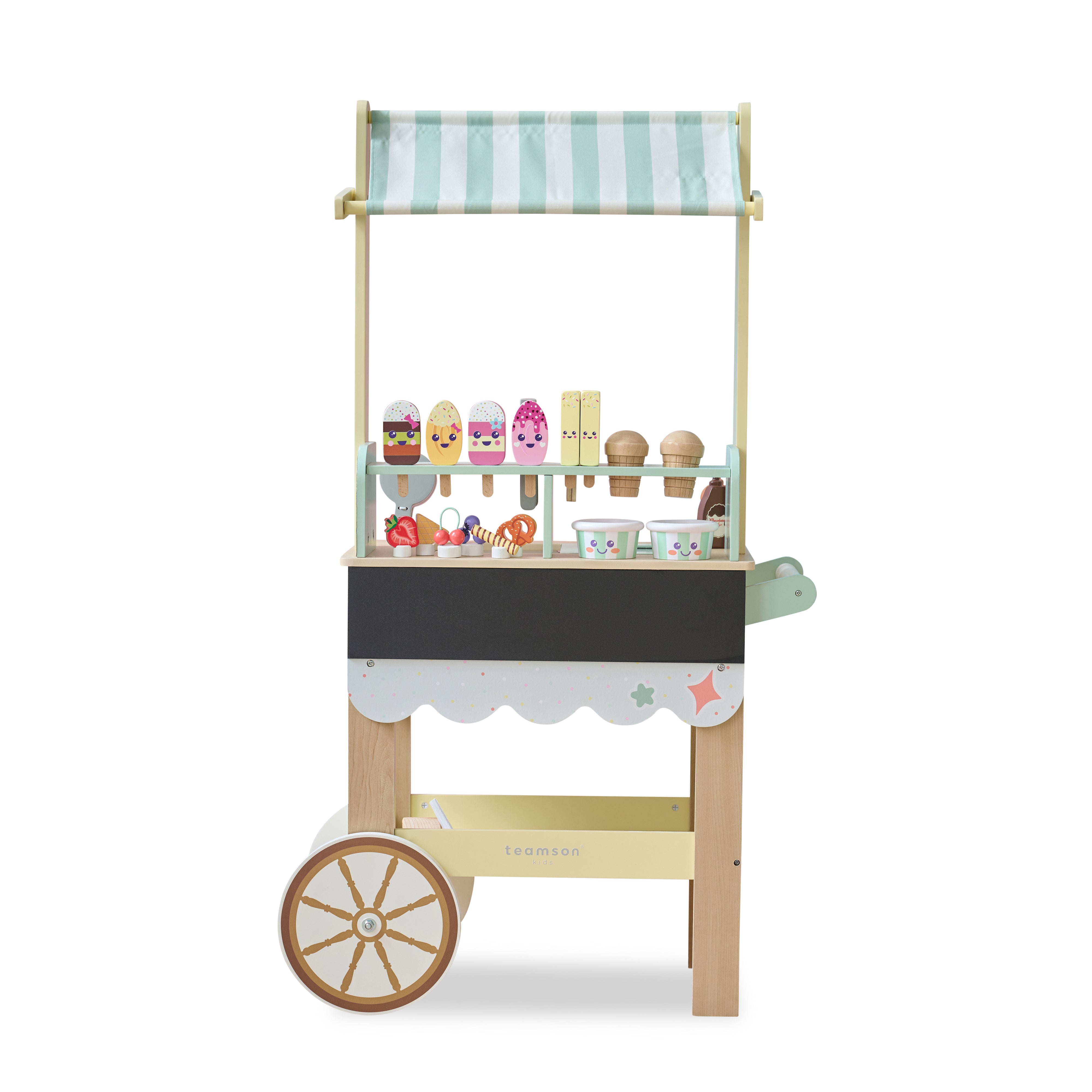  Teamson Kids -  Jolly Pals Wood Ice Cream Stand with 33 Accessories and Chalkboard -  Preschool