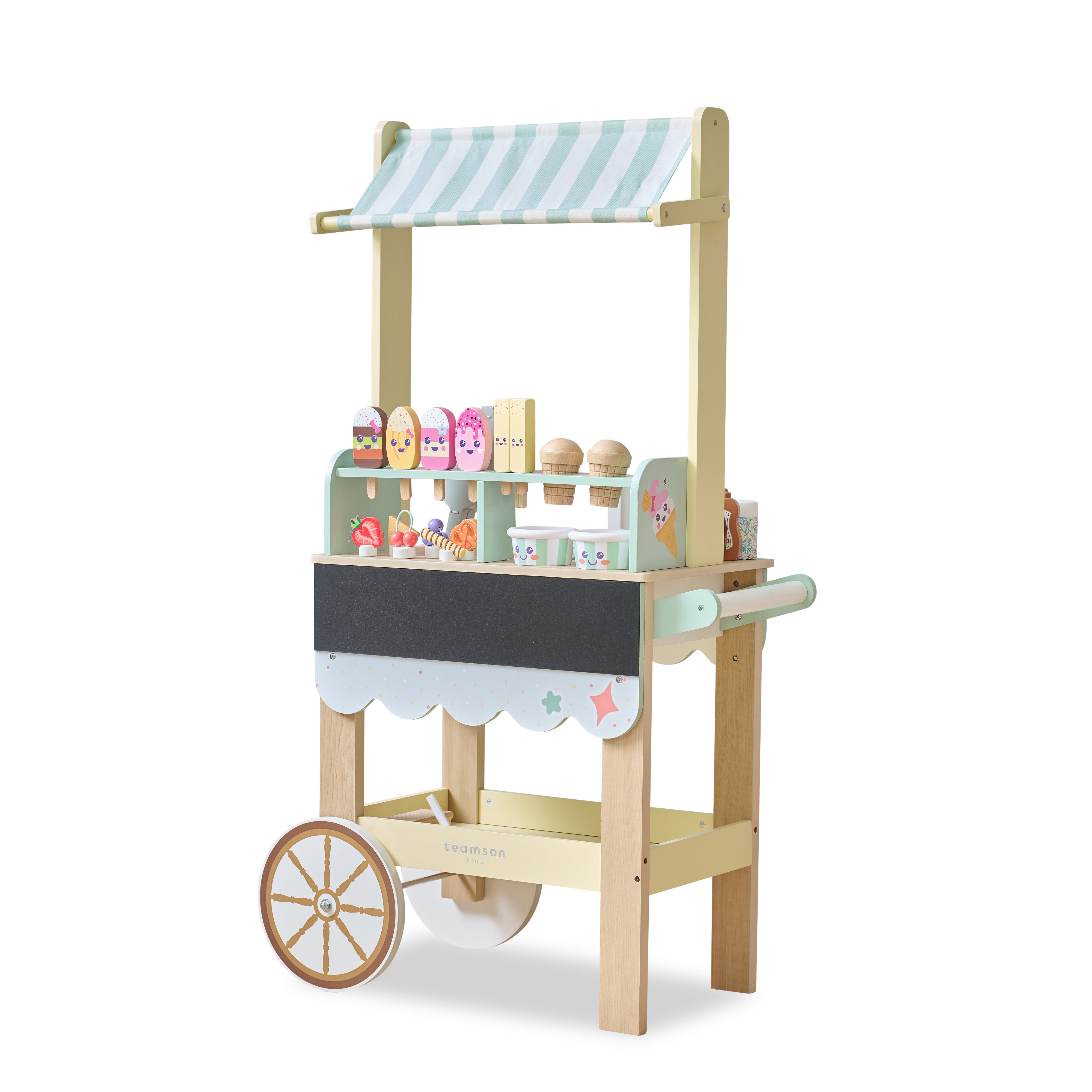  Teamson Kids -  Jolly Pals Wood Ice Cream Stand with 33 Accessories and Chalkboard -  Preschool