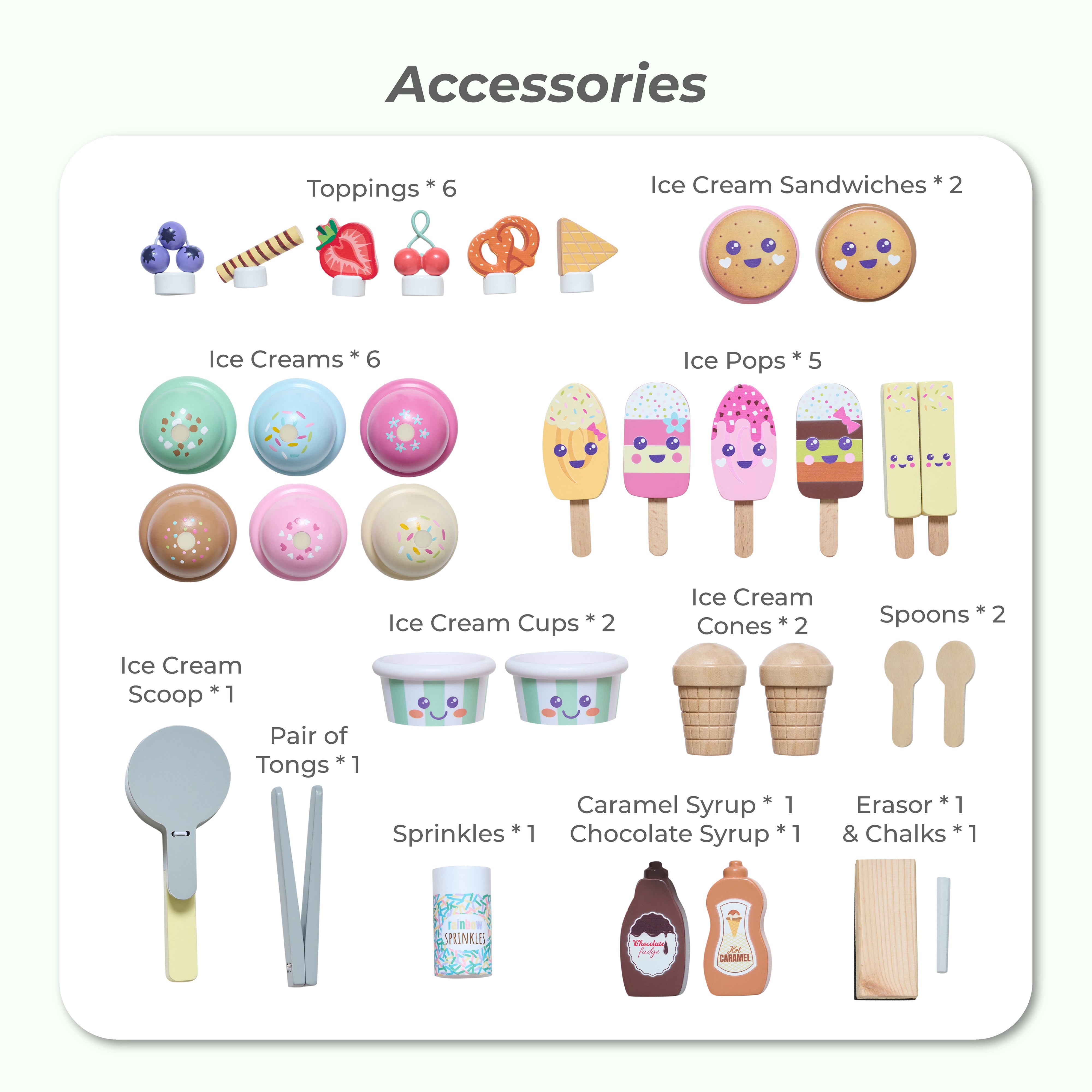  Teamson Kids -  Jolly Pals Wood Ice Cream Stand with 33 Accessories and Chalkboard -  Preschool