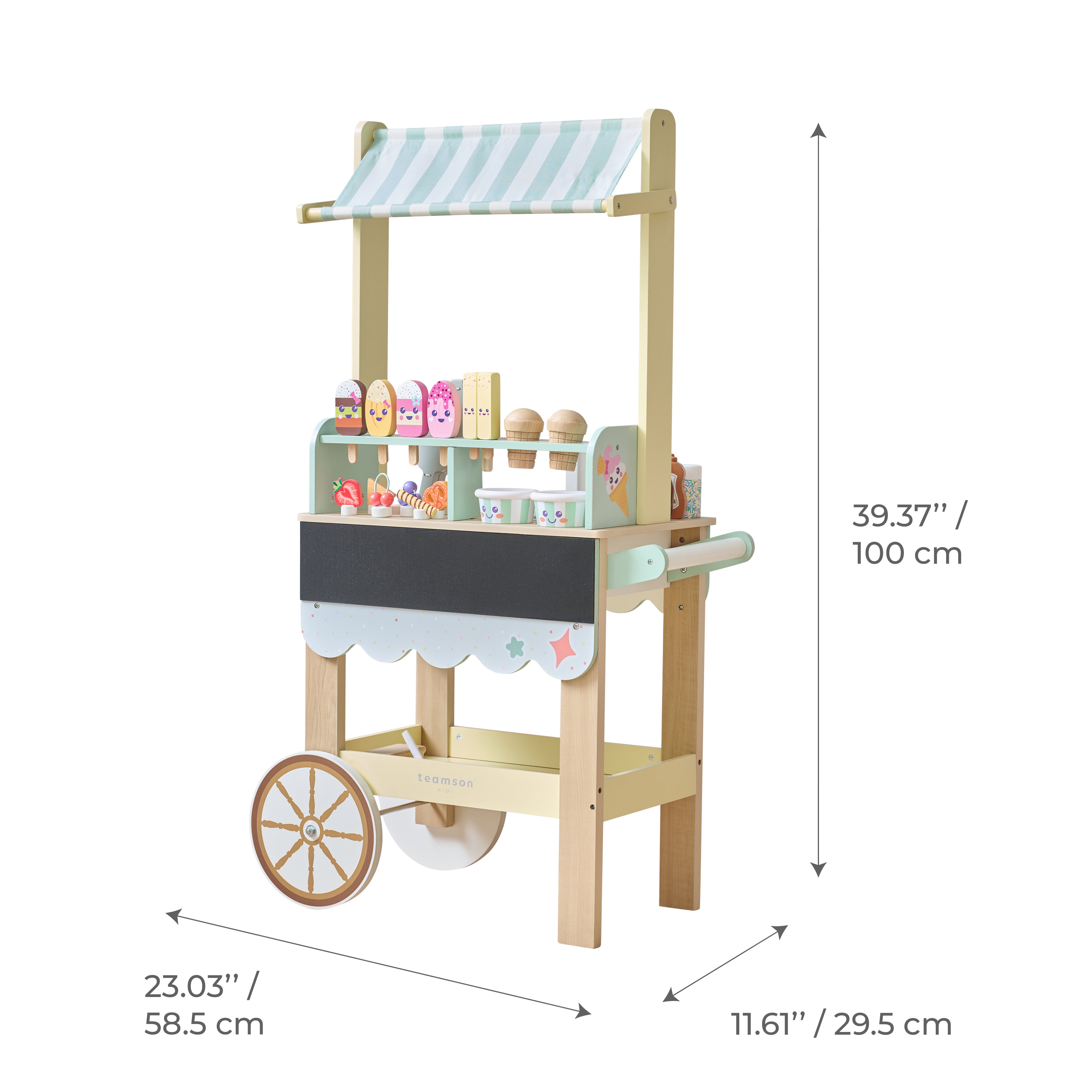  Teamson Kids -  Jolly Pals Wood Ice Cream Stand with 33 Accessories and Chalkboard -  Preschool