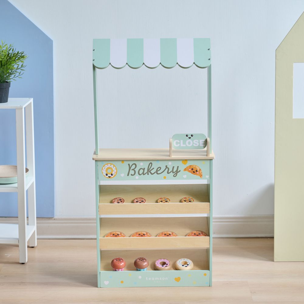  Teamson Kids -  Jolly Pals Wooden Bakery Stand with 12 Pastry Pieces -  Preschool