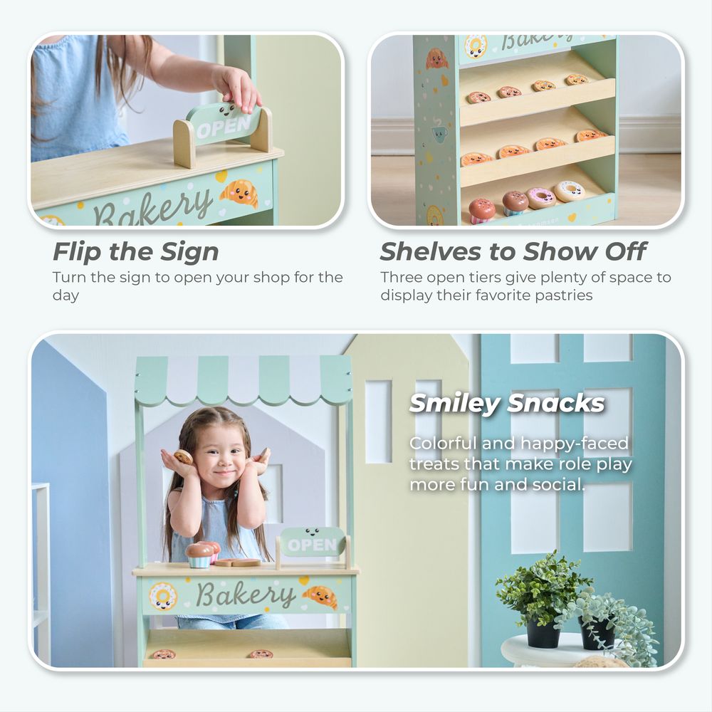  Teamson Kids -  Jolly Pals Wooden Bakery Stand with 12 Pastry Pieces -  Preschool