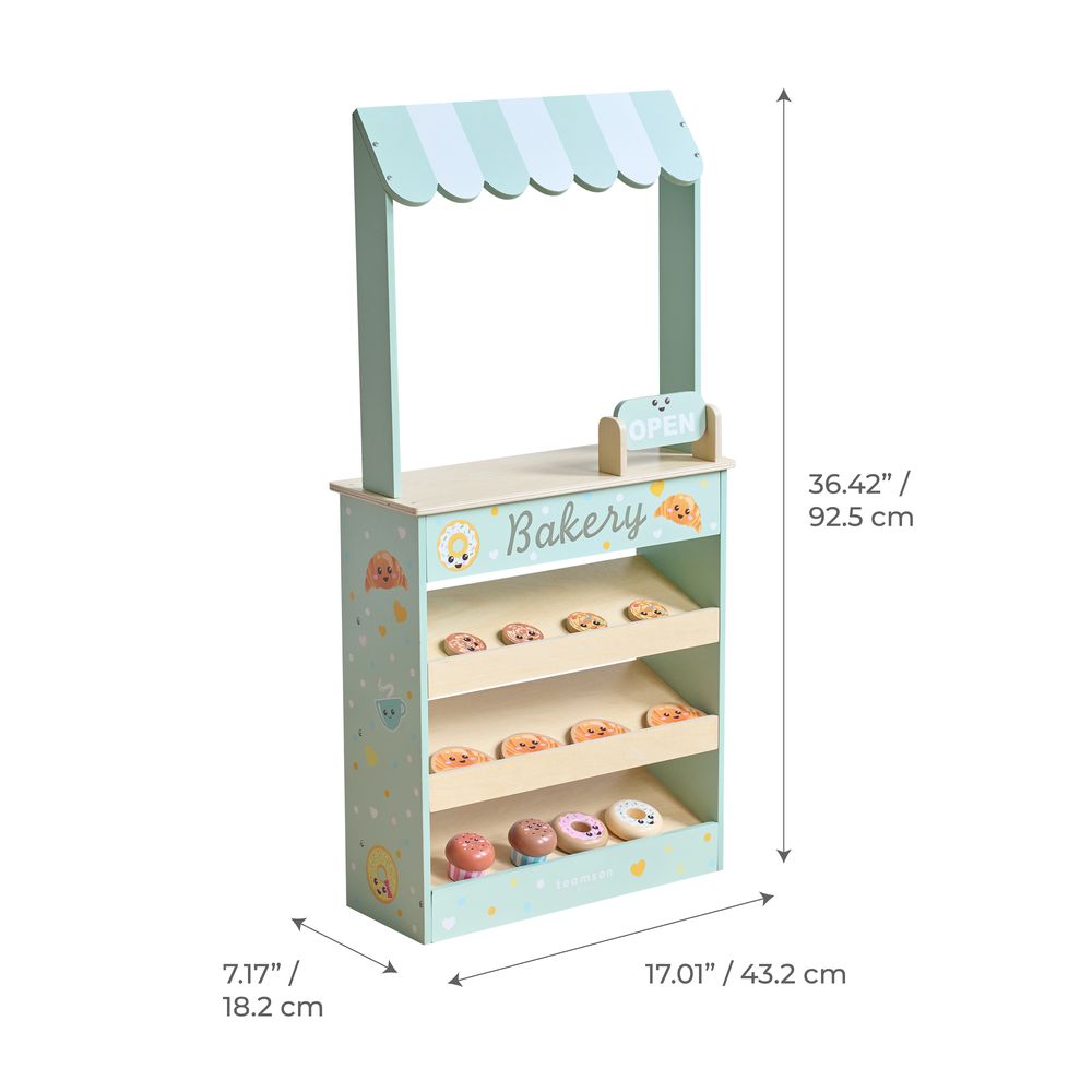  Teamson Kids -  Jolly Pals Wooden Bakery Stand with 12 Pastry Pieces -  Preschool