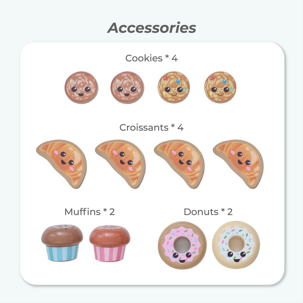  Teamson Kids -  Jolly Pals Wooden Bakery Stand with 12 Pastry Pieces -  Preschool