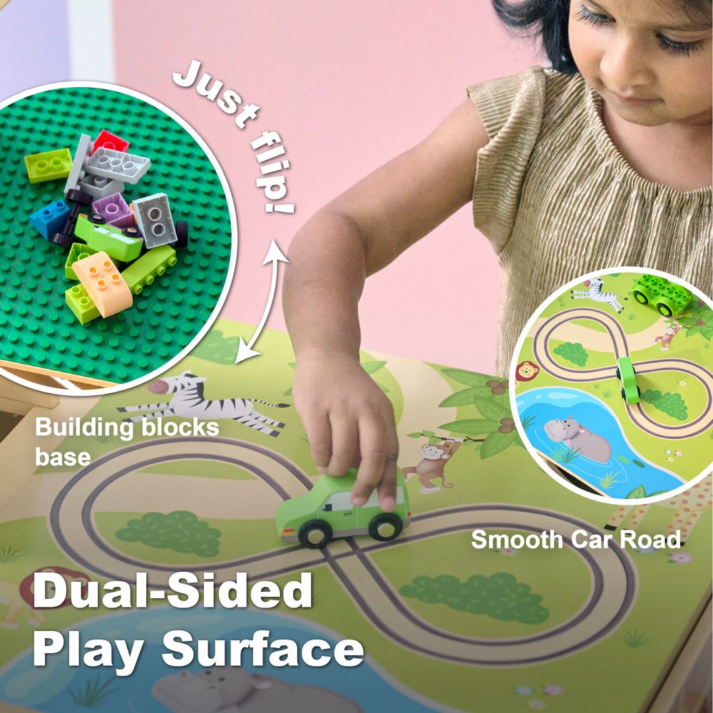  Teamson Kids -  Jungle Giraffe 2-in-1 Wooden Activity Table + 23 Accessories & 1 Car -  Preschool