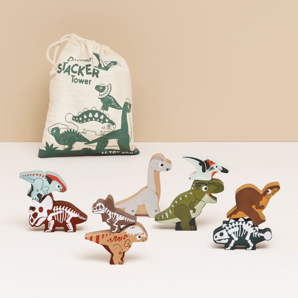  Le Toy Van -  Jurassic Stacking Dinosaurs & Bag -  Infants
