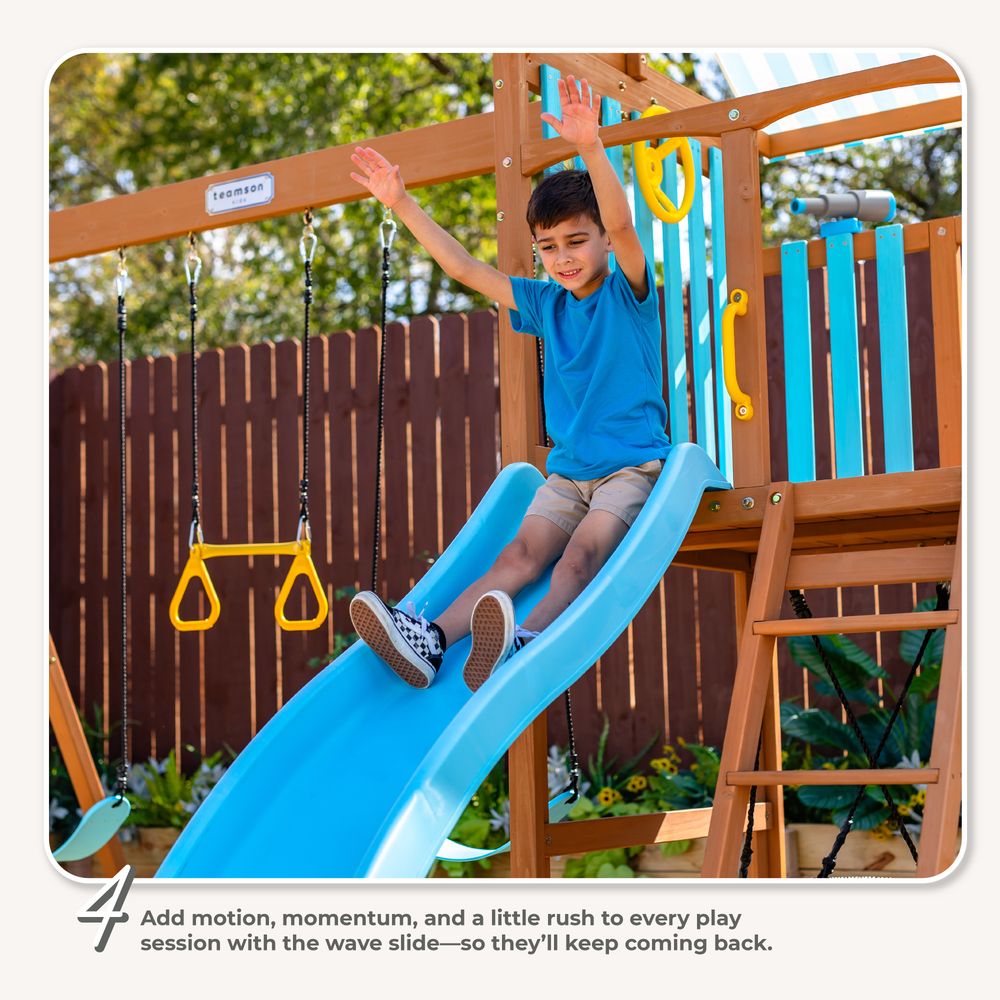  Teamson Kids -  Laguna Wooden Swing Set with Slide & Rock Wall - Aqua & Natural -  Outdoor