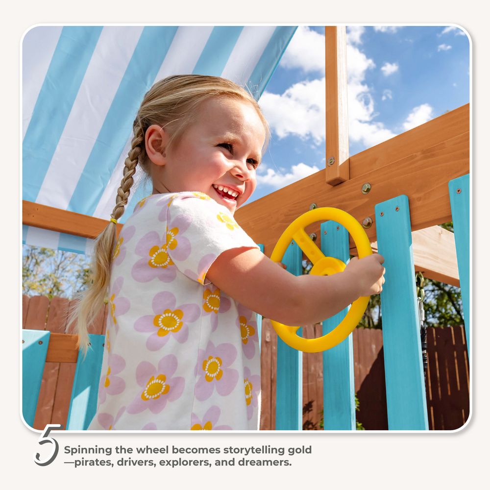  Teamson Kids -  Laguna Wooden Swing Set with Slide & Rock Wall - Aqua & Natural -  Outdoor