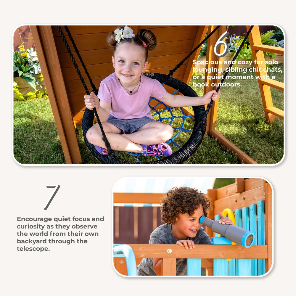  Teamson Kids -  Laguna Wooden Swing Set with Slide & Rock Wall - Aqua & Natural -  Outdoor