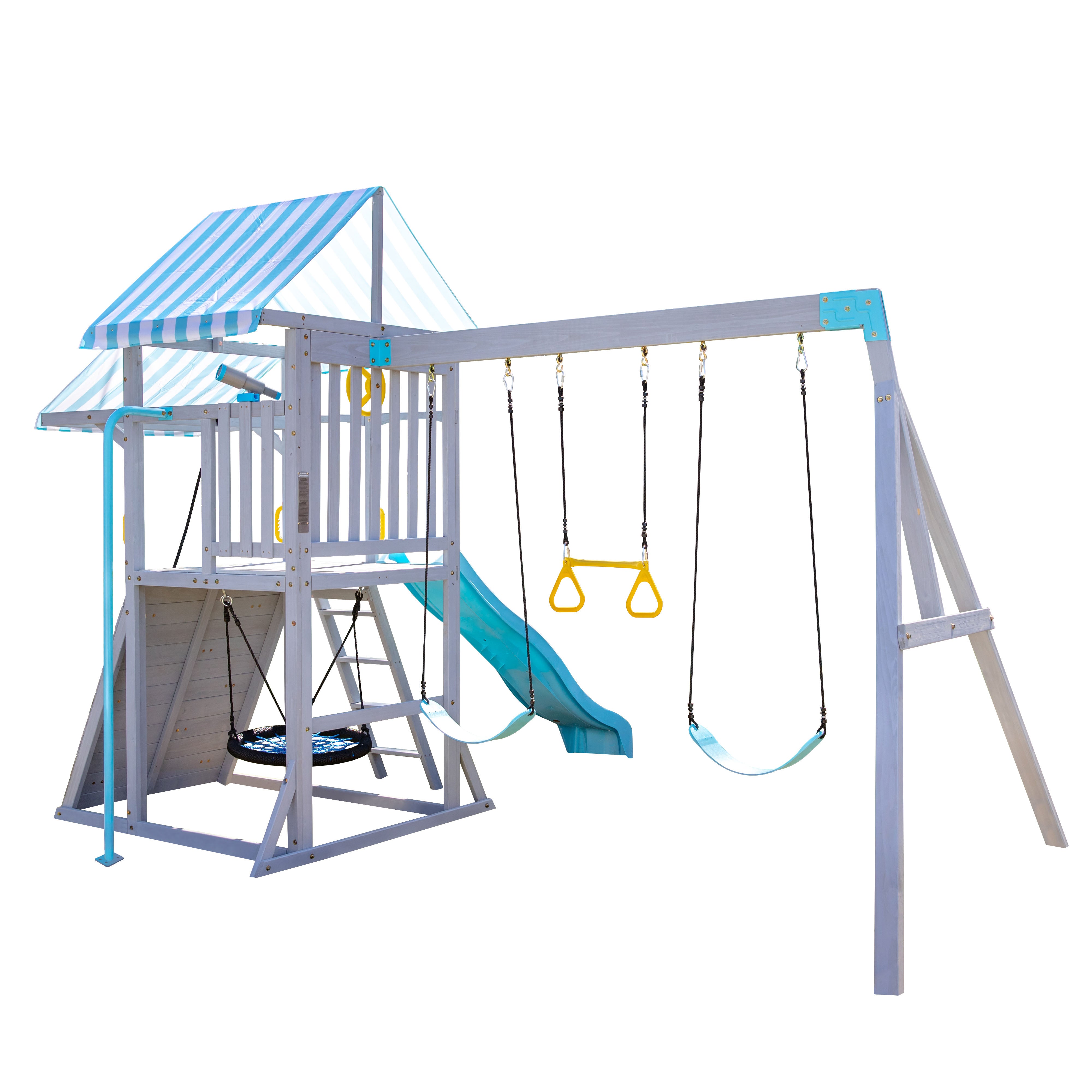  Teamson Kids -  Laguna Wooden Swing Set with Slide & Rock Wall - Gray -  Outdoor