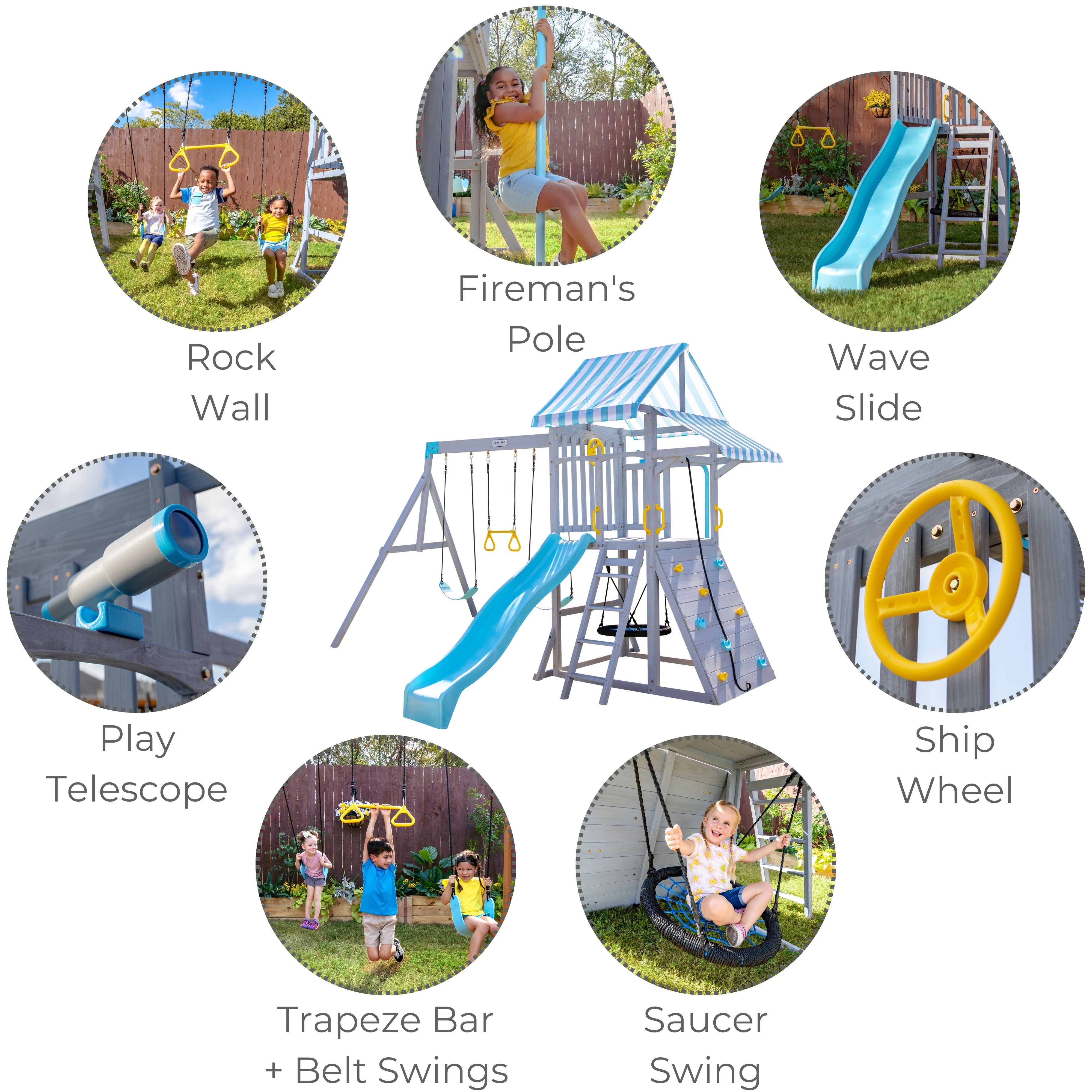  Teamson Kids -  Laguna Wooden Swing Set with Slide & Rock Wall - Gray -  Outdoor