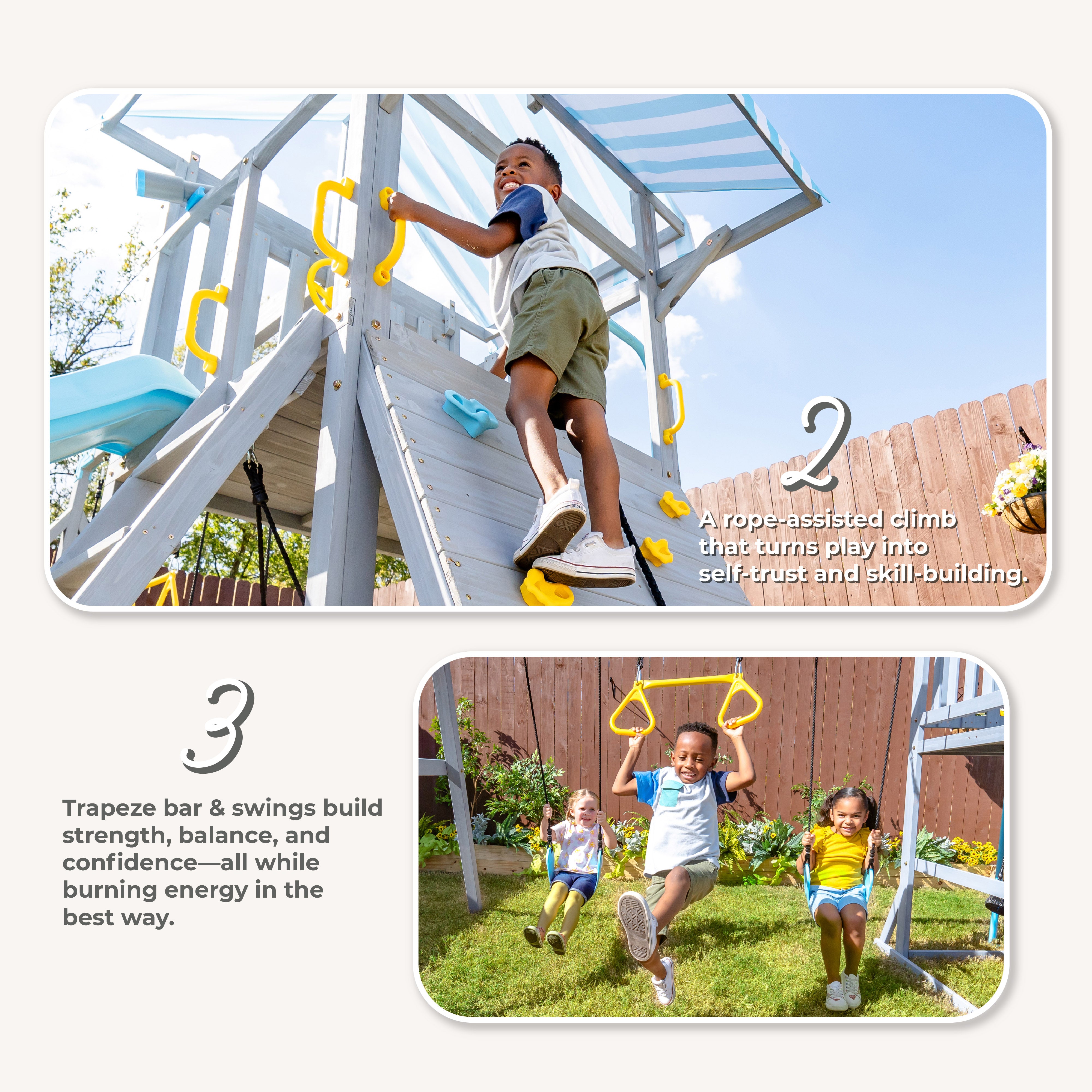  Teamson Kids -  Laguna Wooden Swing Set with Slide & Rock Wall - Gray -  Outdoor