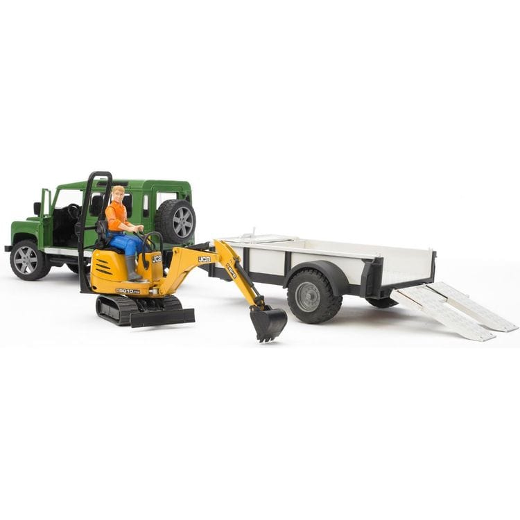  Bruder -  Land Rover with Trailer, Worker & JCB Excavator -  Vehicles