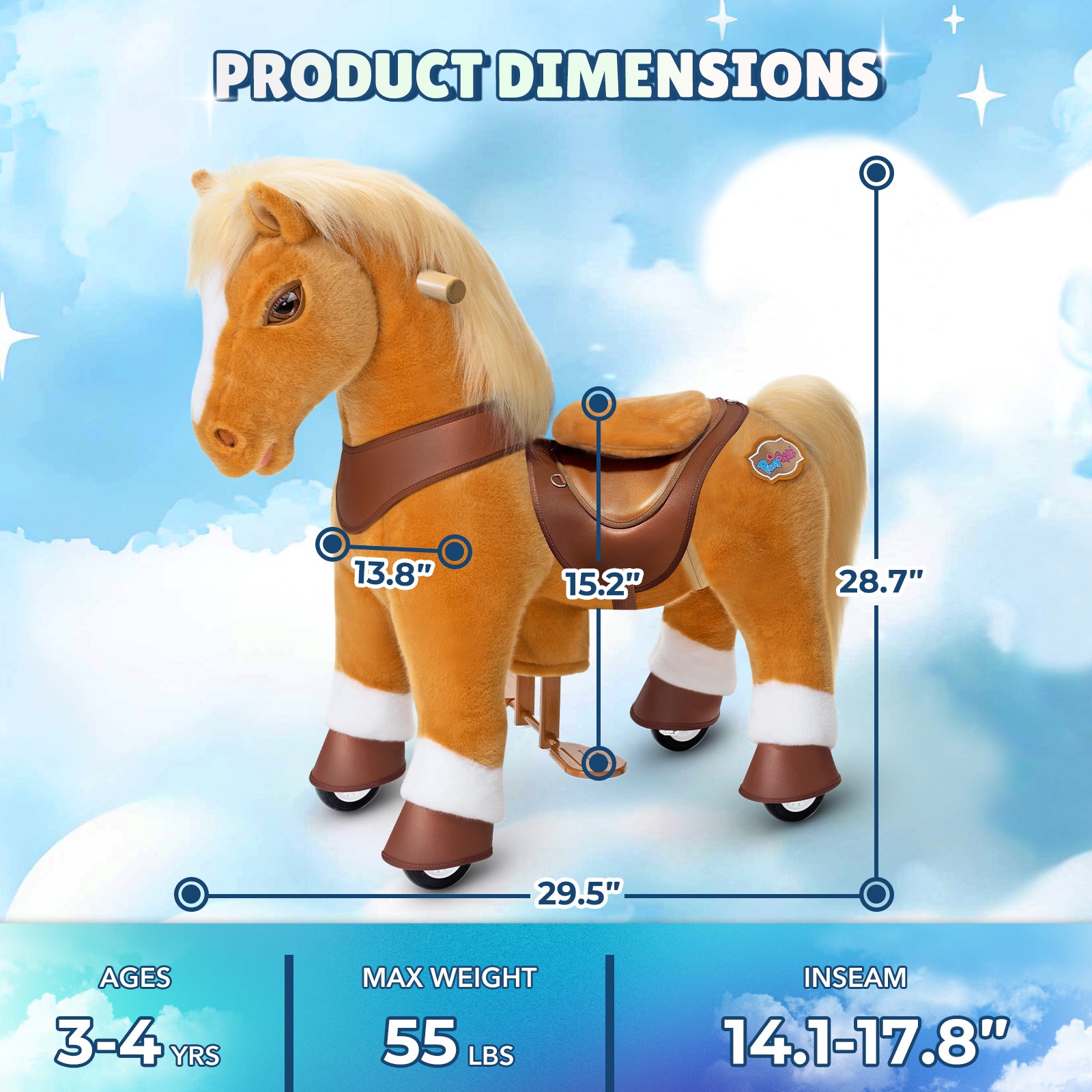  PonyCycle, Inc. -  Light Brown Horse Model Y Ride on Toy - Age 3-4 Years -  Preschool