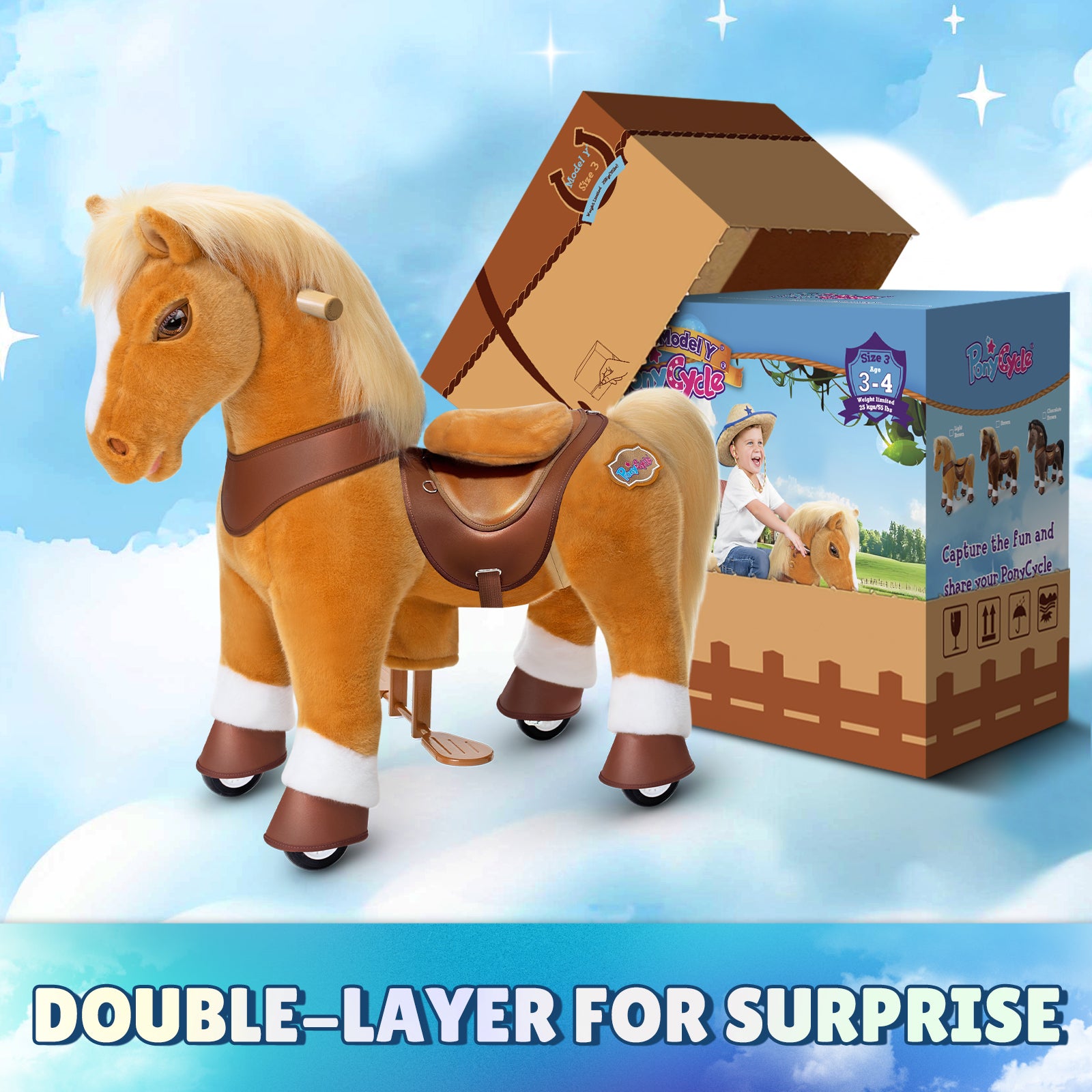  PonyCycle, Inc. -  Light Brown Horse Model Y Ride on Toy - Age 3-4 Years -  Preschool