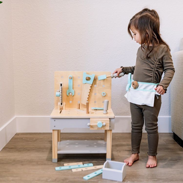 Little Builder Wooden Construction Workbench | Wonder & Wise