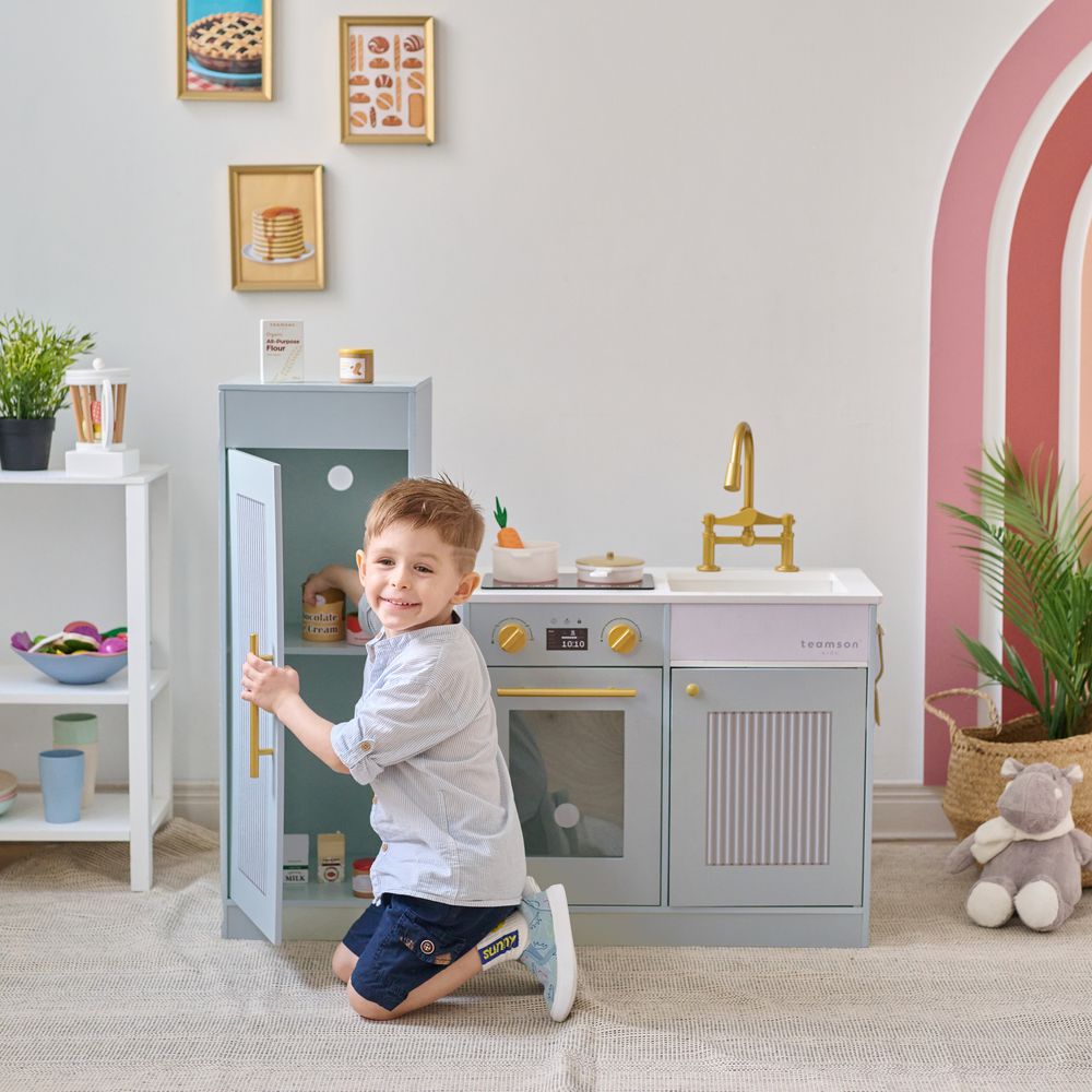  Teamson Kids -  Little Chef Chester Wooden Play Kitchen with Large Fridge & Sink - Blue -  Preschool