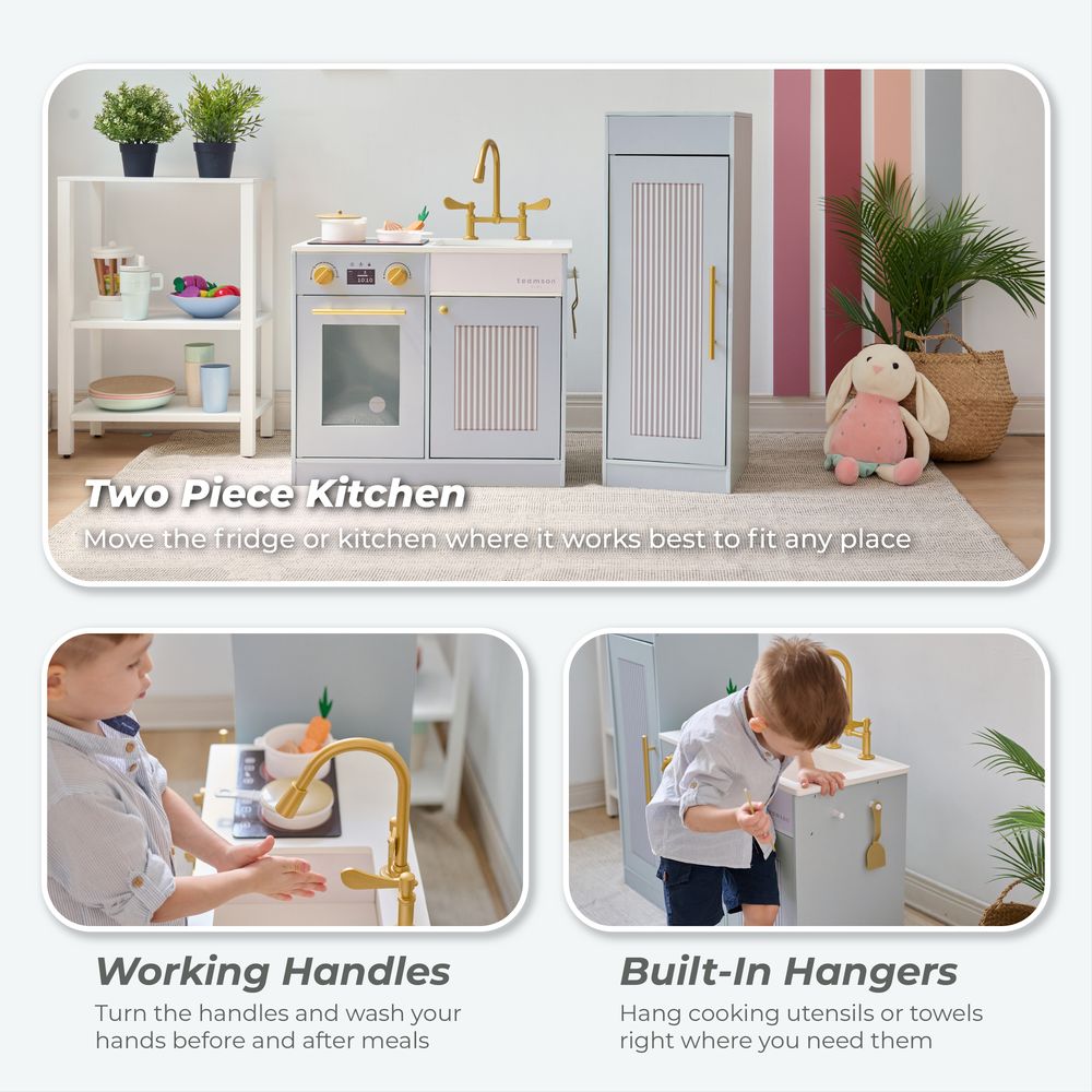  Teamson Kids -  Little Chef Chester Wooden Play Kitchen with Large Fridge & Sink - Blue -  Preschool