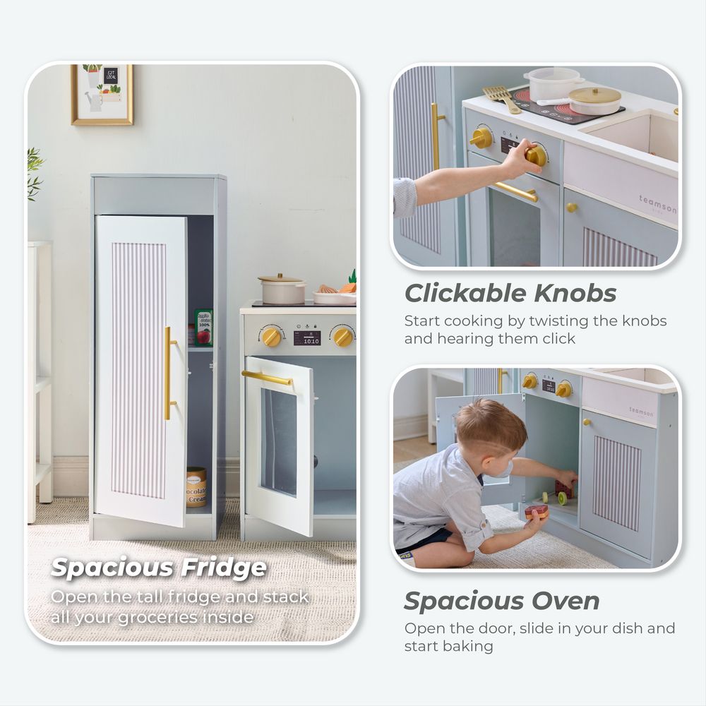  Teamson Kids -  Little Chef Chester Wooden Play Kitchen with Large Fridge & Sink - Blue -  Preschool