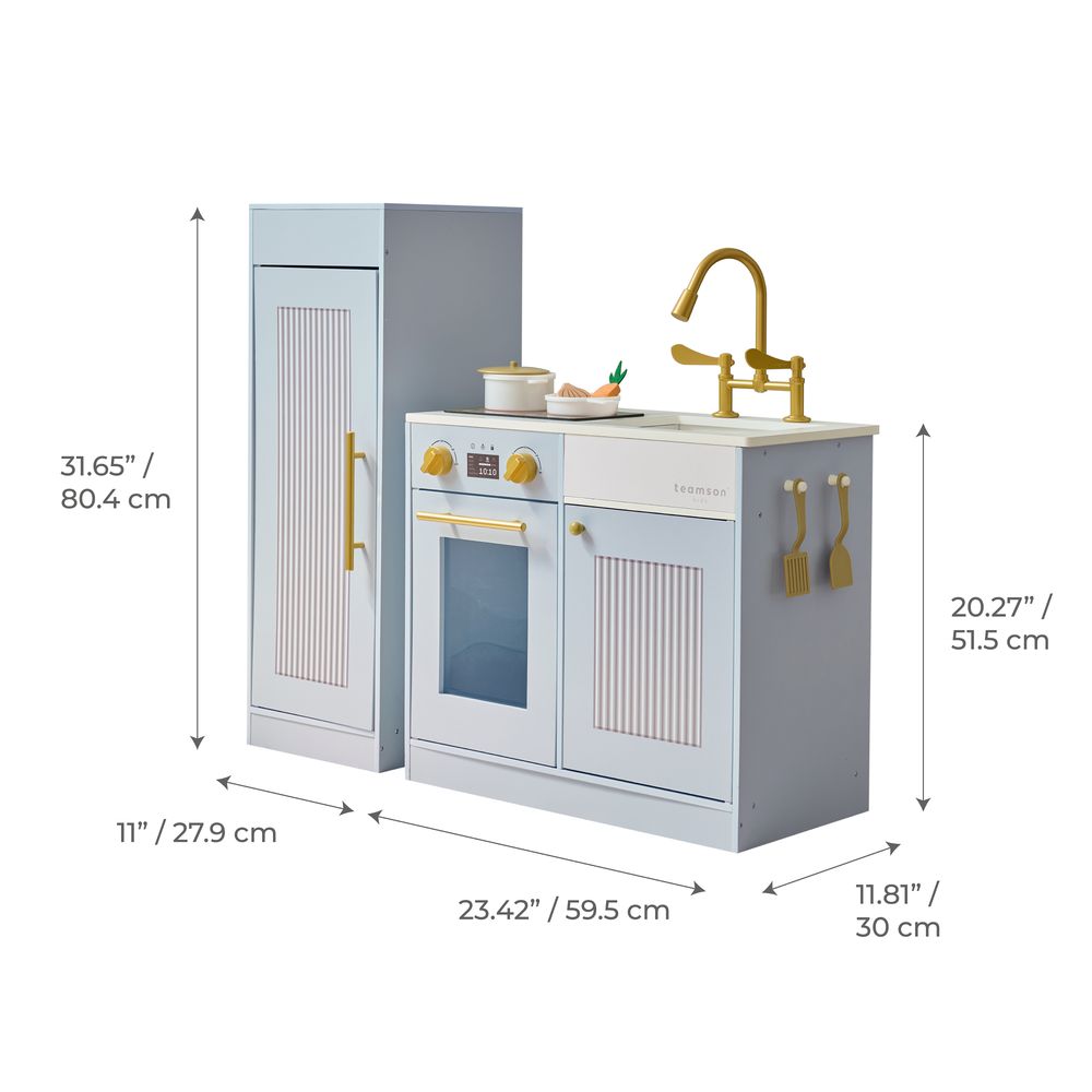  Teamson Kids -  Little Chef Chester Wooden Play Kitchen with Large Fridge & Sink - Blue -  Preschool
