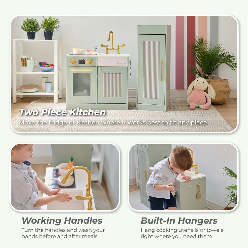  Teamson Kids -  Little Chef Chester Wooden Play Kitchen with Large Fridge & Sink - Green -  Preschool