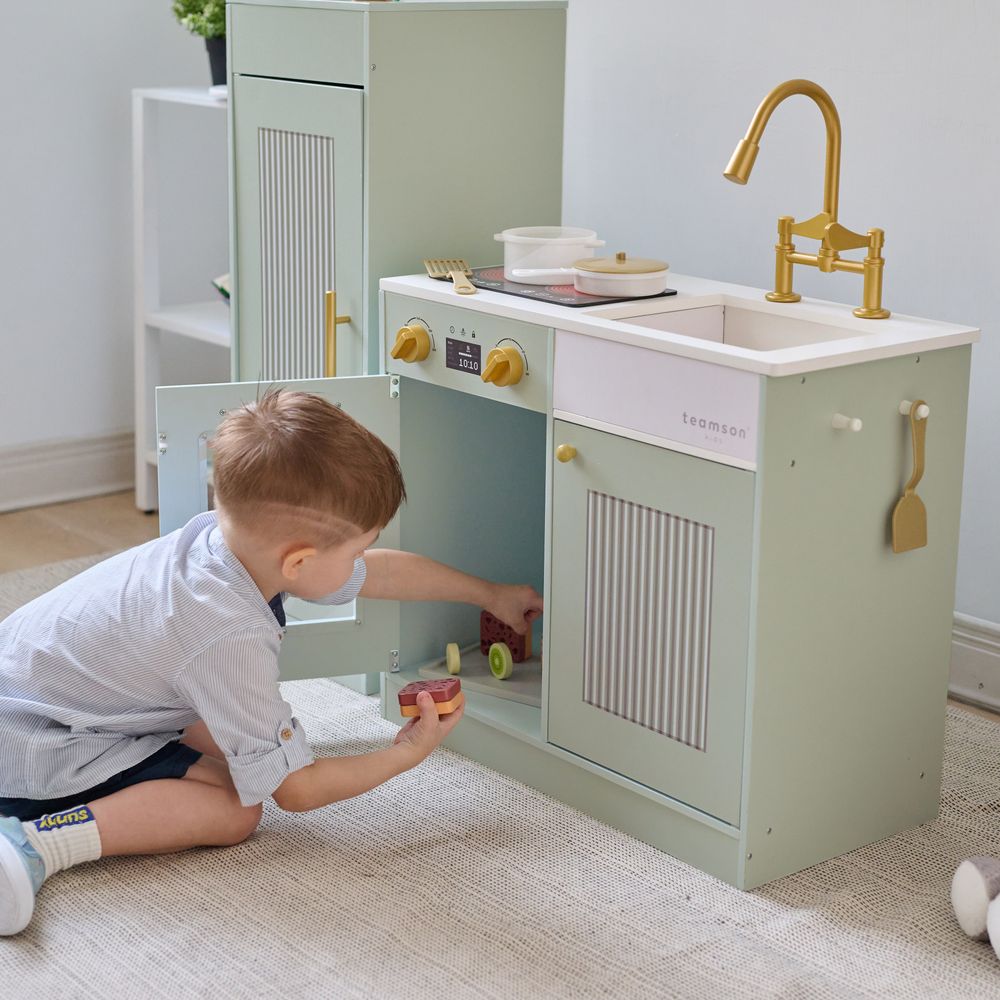  Teamson Kids -  Little Chef Chester Wooden Play Kitchen with Large Fridge & Sink - Green -  Preschool