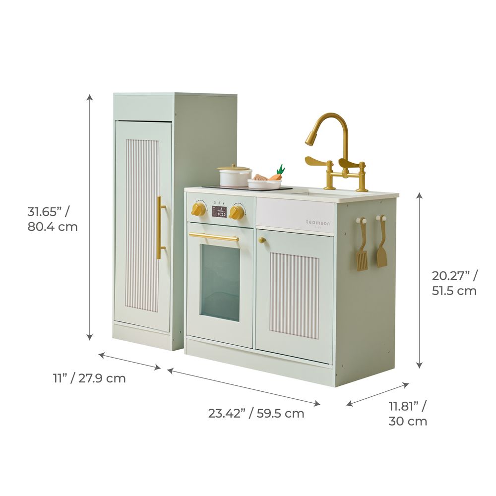  Teamson Kids -  Little Chef Chester Wooden Play Kitchen with Large Fridge & Sink - Green -  Preschool