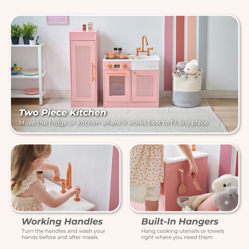 Teamson Kids -  Little Chef Chester Wooden Play Kitchen with Large Fridge & Sink - Pink -  Preschool