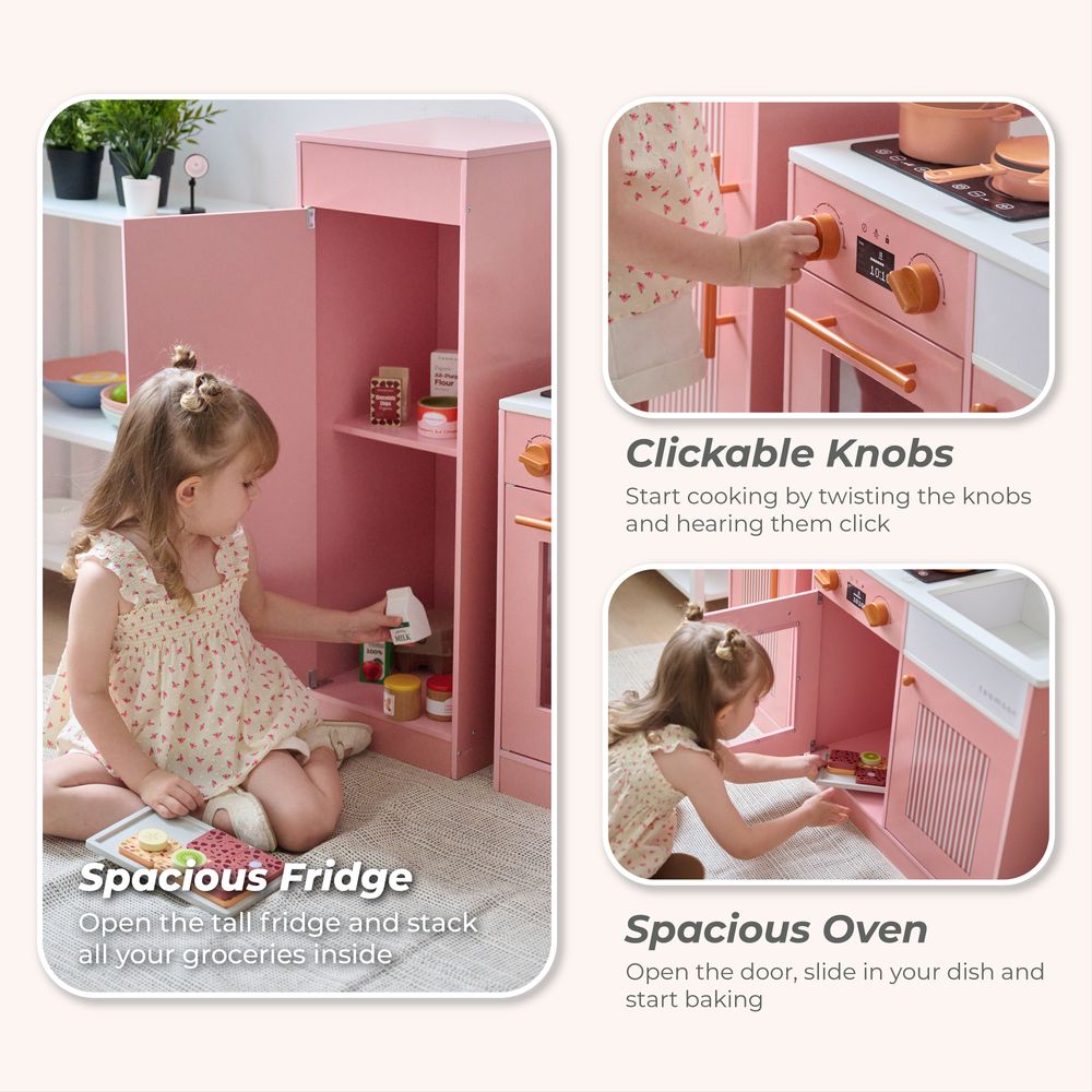  Teamson Kids -  Little Chef Chester Wooden Play Kitchen with Large Fridge & Sink - Pink -  Preschool