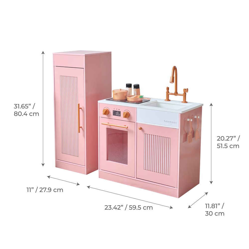  Teamson Kids -  Little Chef Chester Wooden Play Kitchen with Large Fridge & Sink - Pink -  Preschool