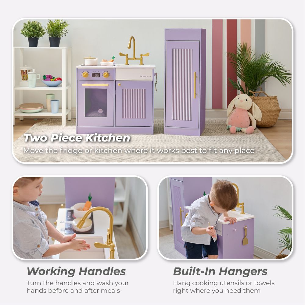  Teamson Kids -  Little Chef Chester Wooden Play Kitchen with Large Fridge & Sink - Purple -  Preschool