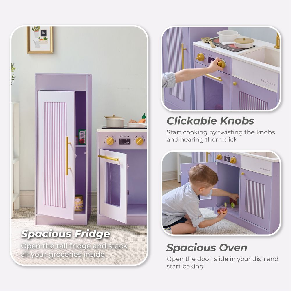  Teamson Kids -  Little Chef Chester Wooden Play Kitchen with Large Fridge & Sink - Purple -  Preschool