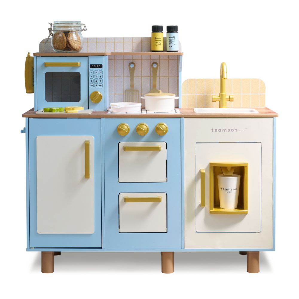  Teamson Kids -  Little Chef Hampton Wooden Play Kitchen with Ice Dispenser & Sink - Blue -  Preschool