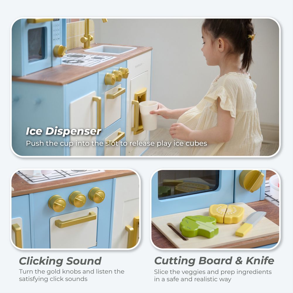  Teamson Kids -  Little Chef Hampton Wooden Play Kitchen with Ice Dispenser & Sink - Blue -  Preschool