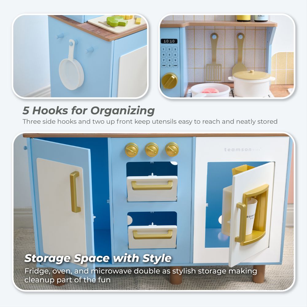  Teamson Kids -  Little Chef Hampton Wooden Play Kitchen with Ice Dispenser & Sink - Blue -  Preschool