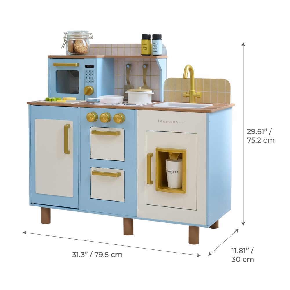  Teamson Kids -  Little Chef Hampton Wooden Play Kitchen with Ice Dispenser & Sink - Blue -  Preschool