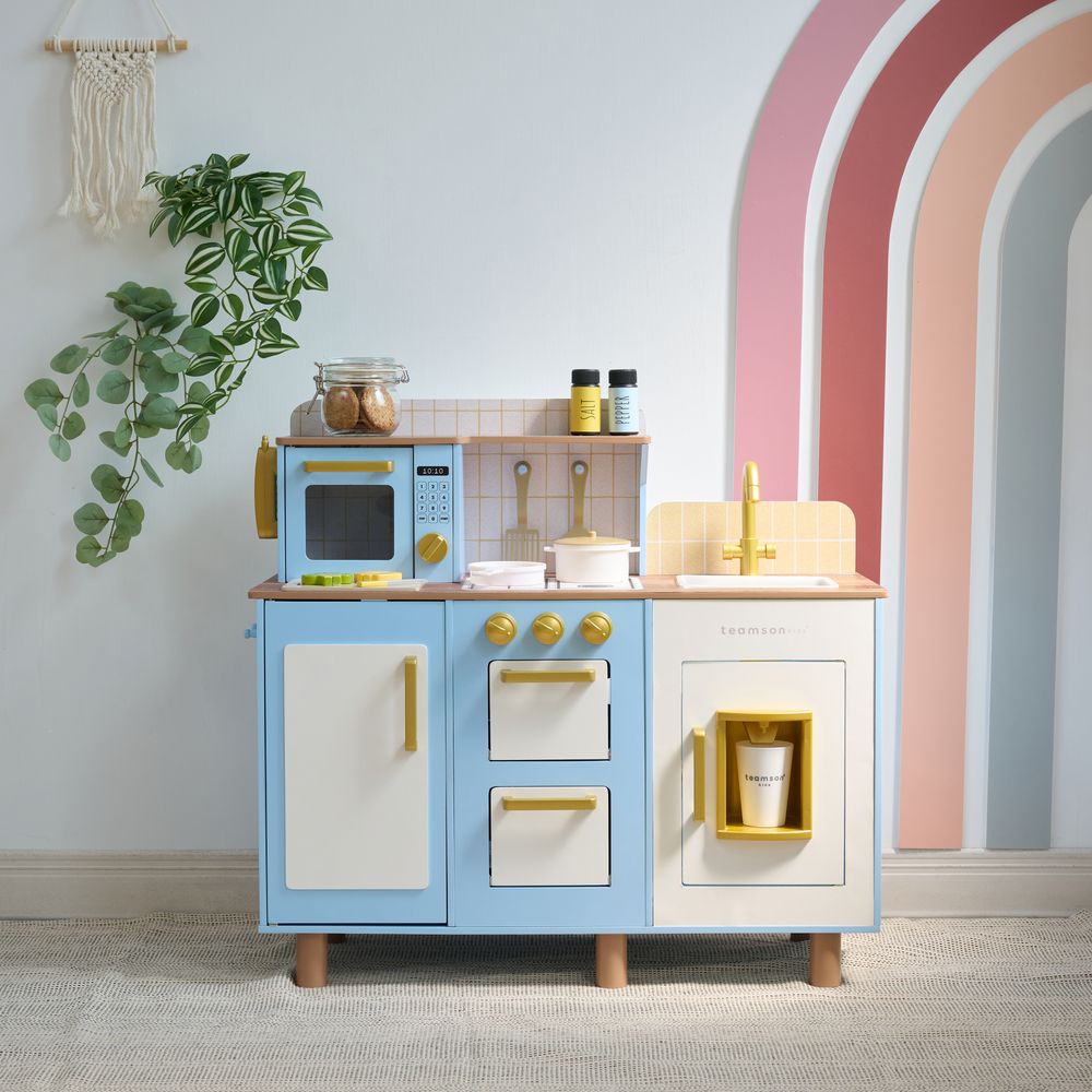  Teamson Kids -  Little Chef Hampton Wooden Play Kitchen with Ice Dispenser & Sink - Blue -  Preschool
