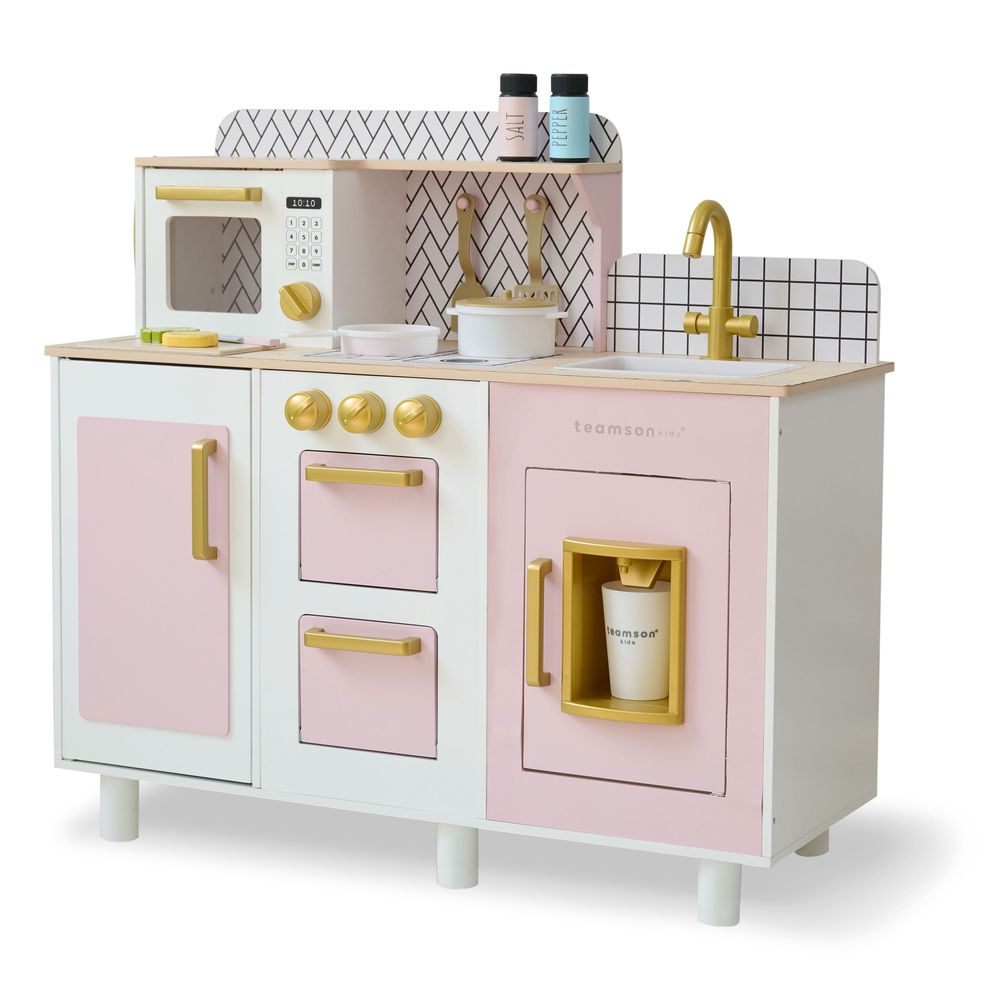  Teamson Kids -  Little Chef Hampton Wooden Play Kitchen with Ice Dispenser & Sink - Pink -  Preschool