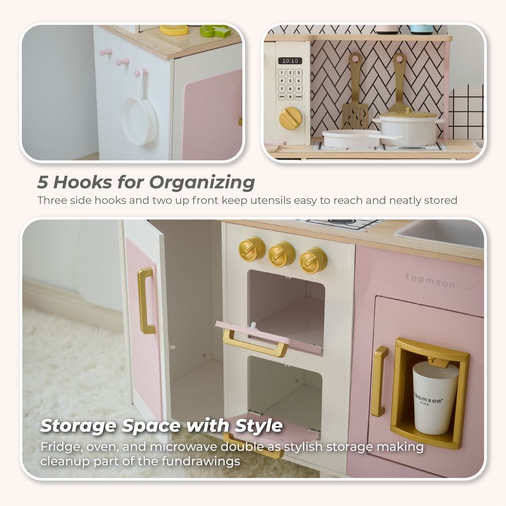  Teamson Kids -  Little Chef Hampton Wooden Play Kitchen with Ice Dispenser & Sink - Pink -  Preschool