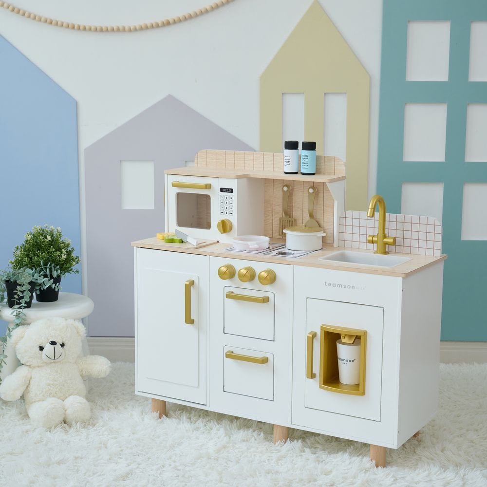  Teamson Kids -  Little Chef Hampton Wooden Play Kitchen with Ice Dispenser & Sink - White -  Preschool