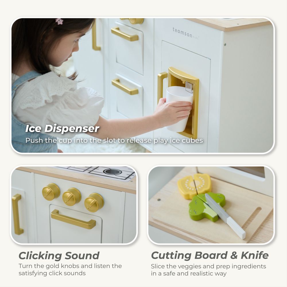  Teamson Kids -  Little Chef Hampton Wooden Play Kitchen with Ice Dispenser & Sink - White -  Preschool