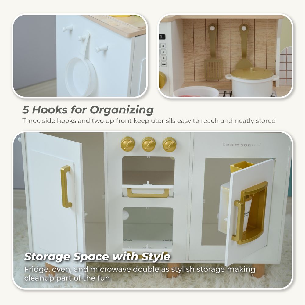  Teamson Kids -  Little Chef Hampton Wooden Play Kitchen with Ice Dispenser & Sink - White -  Preschool