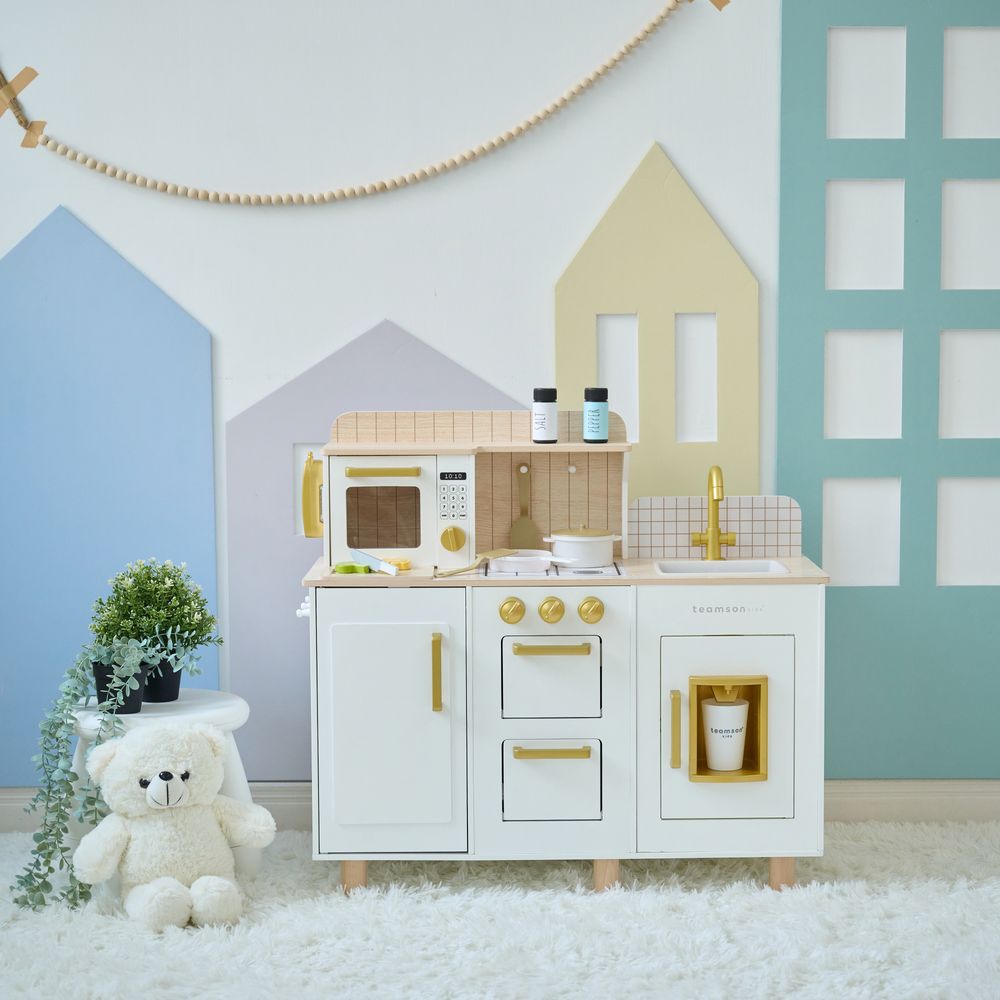  Teamson Kids -  Little Chef Hampton Wooden Play Kitchen with Ice Dispenser & Sink - White -  Preschool
