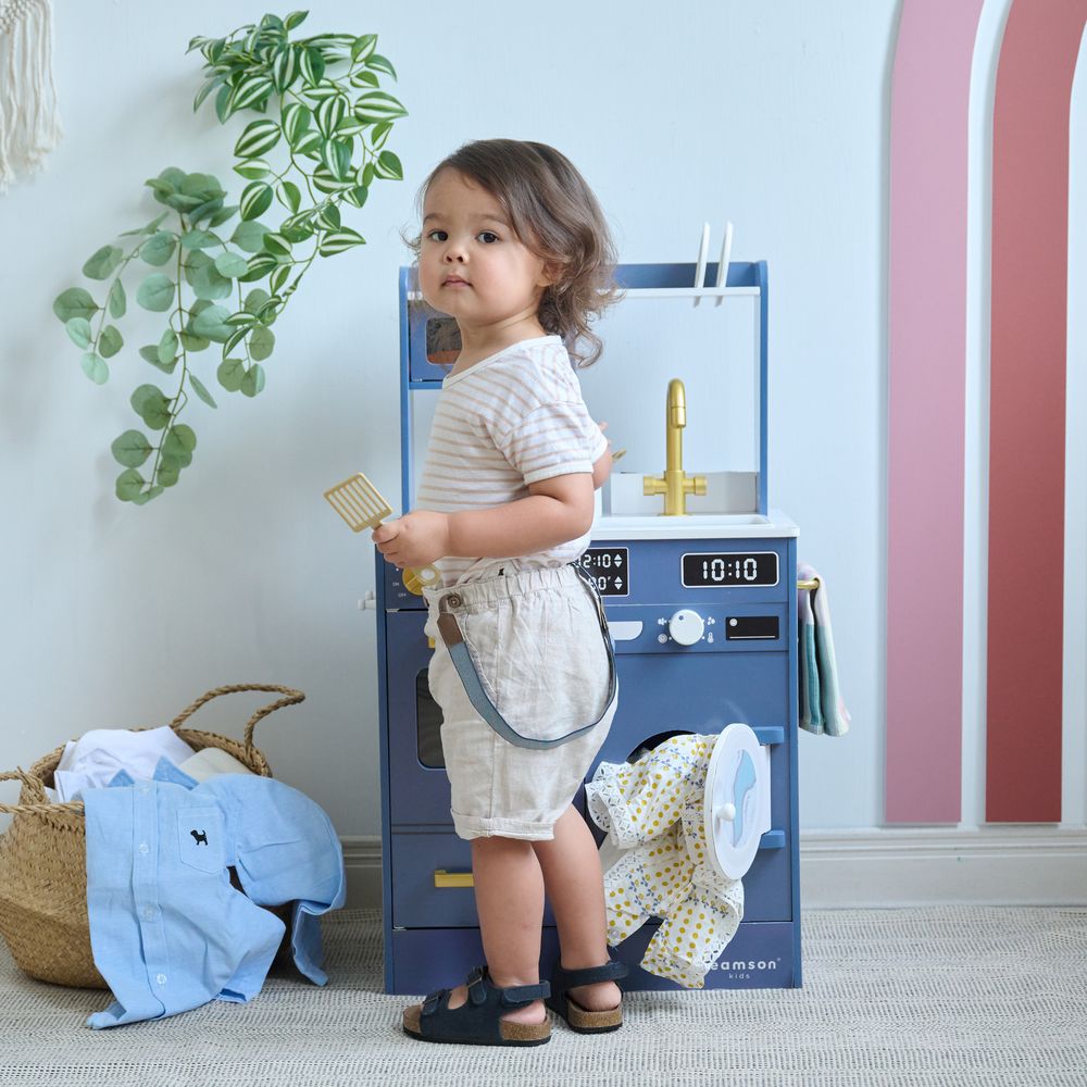  Teamson Kids -  Little Chef Lake Tahoe Wooden Play Kitchen Washer & Mini Garden - Blue -  Preschool