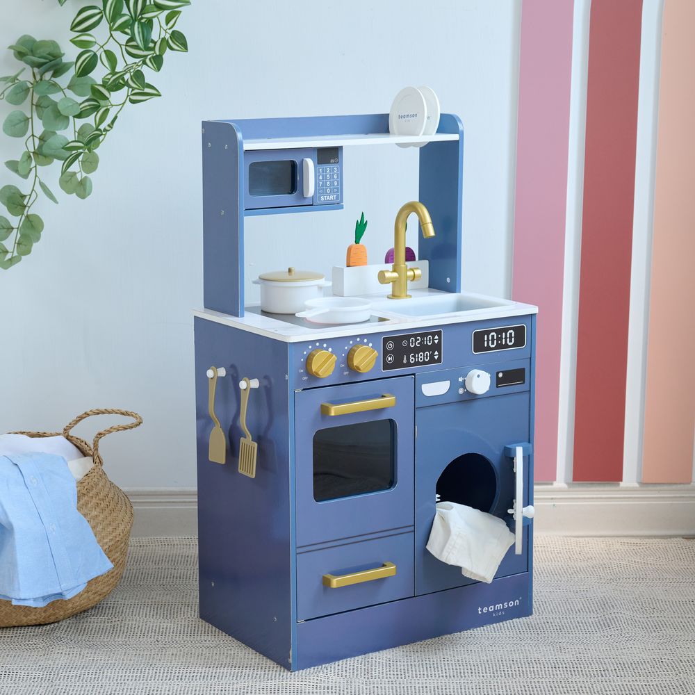  Teamson Kids -  Little Chef Lake Tahoe Wooden Play Kitchen Washer & Mini Garden - Blue -  Preschool