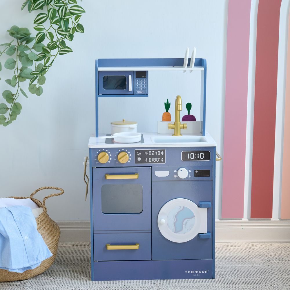  Teamson Kids -  Little Chef Lake Tahoe Wooden Play Kitchen Washer & Mini Garden - Blue -  Preschool