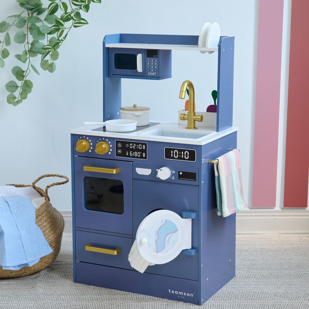  Teamson Kids -  Little Chef Lake Tahoe Wooden Play Kitchen Washer & Mini Garden - Blue -  Preschool